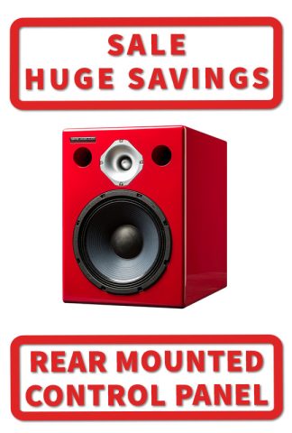 Wayne Jones Audio 10″ 2-Way Powered Studio Monitor (pair) 650 Watt each – Red. Rear Mounted Control Panel Monitors.