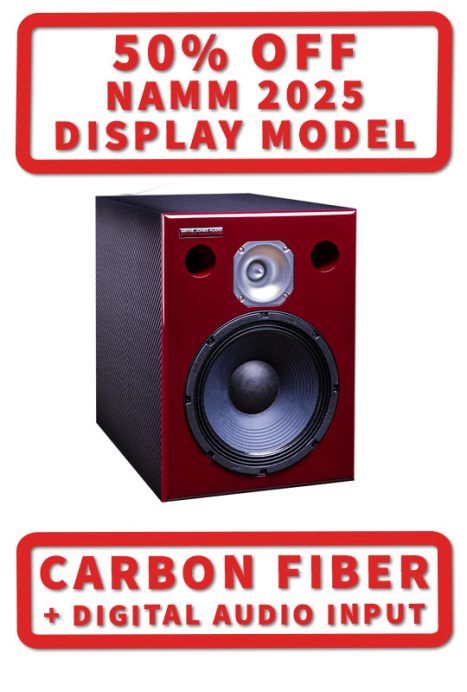 Wayne Jones Audio 10" 2-Way Powered Carbon Fiber Studio Monitors 650 Watt (each) with digital audio input - recording engineering, audio and film post production, sound track mastering, audio mixing, sound mixing, recording studio gear.