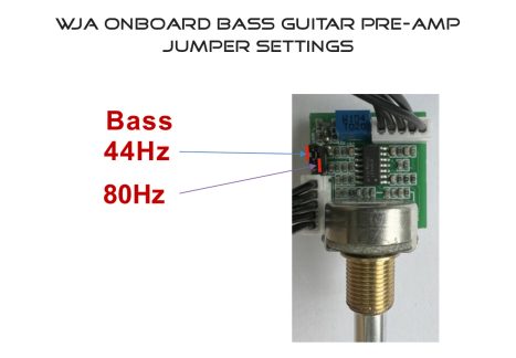 Wayne Jones Audio 3-band onboard bass guitar pre-amp. Bass Jumper settings.